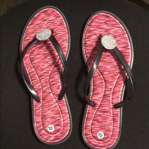 Pink and Black Rimmed Flip Flops